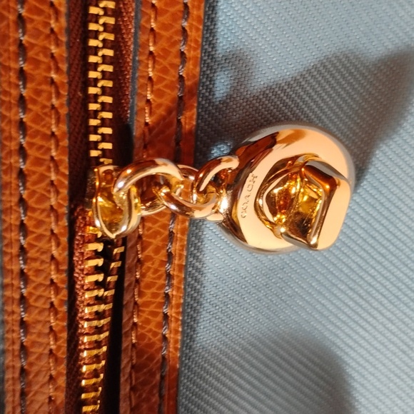 Coach Light Blue Tote with Brown Leather Trim - Picture 2 of 10